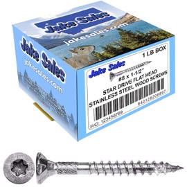 Jake Sales #8 x 1-1/2" Silver Star Stainless Steel Wood Screw Torx/Star Drive Head - Grade 305 Stainless Steel Torx/Star Drive Wood Screws - (1 Pound - 197 Approx. Screw Count)