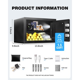 Fdsutvit Safe Box 1.5 Cu Ft, Steel Security with Fireproof Bag & Digital Electronic Keypad, Safety Lock Box, Sensor Light, Removable Shelf, Home Safe for Valuables Documents Money Jewelry
