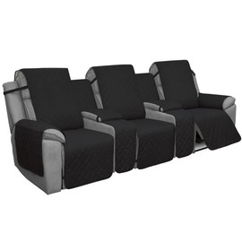 Easy-Going Recliner Sofa Cover with Console, Reversible Couch Cover for Living Room, Split Sofa Cover for Each Seat with Elastic Straps for Kids, Dogs, Pets (3 Seater, Black/Beige)