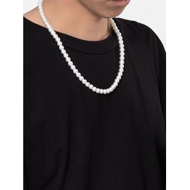 Pearl Necklace for Men Mens Pearl Necklace 6mm 8mm 10mm White Round Pearl Necklace Pearl Necklace for Women (10mm 20inches)