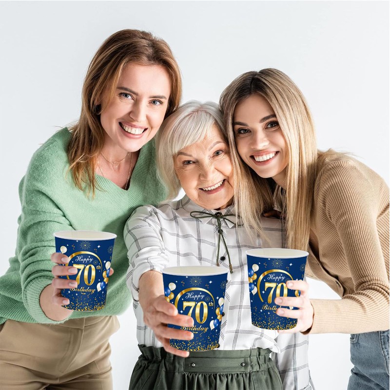 MORAINJAY 70th Birthday Paper Cups, Pack of 16 Blue with