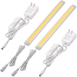 Lvyinyin Single Under Cabinet LED Light Bar 12 Inch, Curio Collection Bookshelf Display Accent Lighting, Low Profile, 120 Volt Wall Plugged in, On Off Switch, 2 Light Bars, White Cords, Warm White