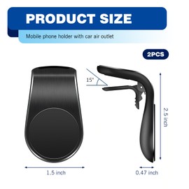 Shakas 2 PCS Mobile Phone Navigation Magnetic Bracket, 360 Degrees Rotation Adsorption-type Vehicle Air Vent Navigation Bracket, L-shaped Shockproof Cell Phone Mount, for Any Smartphone (Black)