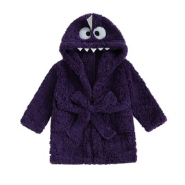 MAHUAOYIXI Toddler Boys Girls Bathrobe Cartoon Animal Plush Hooded Long Sleeve Sleep Robe Dinosaur Fleece Pajamas Dressing Gown Soft Cosy Velvet Warm Embroidery Sleepwear (Purple, 18-24 Months)