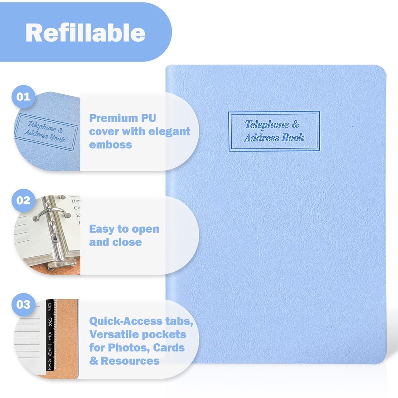 Refillable Address Book with Alphabetical Tabs, 648 Entry Spaces Large