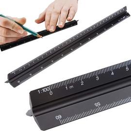 Triangular scale, ruler 30 cm, scale ruler, aluminium architectural ruler, metric scales 1:20, 1:25, 1:50, 1:75, 1:100, 1:125, for architects, engineers, draftsmen (metric units)