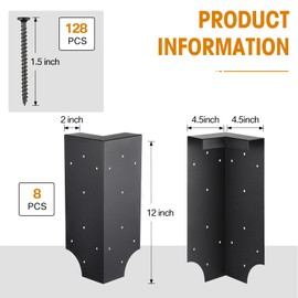 Therwen 8 Set Raised Garden Bed Corner Brackets with 128 Screws, Fit Lumber up to 2 Inch x 12 Inch, Metal Planter Box Rust Resistant Raised Bed Brackets for Vegetable Garden(Black)