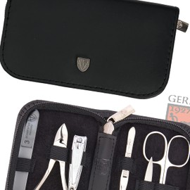 3 Swords Germany - brand quality 6 piece manicure pedicure grooming kit set for professional finger & toe nail care scissors clipper genuine leather case in gift box, Made in Solingen Germany (003119)