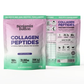 Collagen Powder – Hydrolysed Bovine Collagen Peptides – 95% Protein, High in Glycine & Proline – Unflavoured, Keto & Paleo Friendly, 400g – Skin, Hair, Joints & Bones Support Benjmain Button