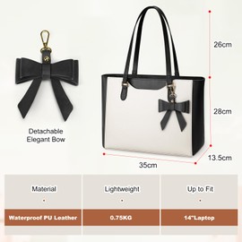 KTMOUW Handbag Women's Large Shopper Bag Women's Waterproof Leather Tote Bag Work Bag Women's Shoulder Bags Shoulder Bag Handbag for Business Office School, Black and White