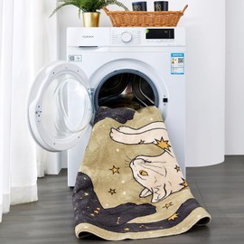 Estmy Cute Mystical Cat Bathroom Rug Washable 2x3 Small Rug Non Slip, Vintage Retro Abstract Celestial Throw Area Rugs for Kitchen Entryway Indoor Thin Pile Bohemian Doormat