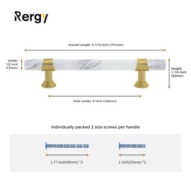 Rergy 10 Pack Gold Cabinet Handles White Marble Cabinet Pulls 5 Inch Kitchen Cabinet Pulls Gold Handles for Cabinets Gold&Marble Dresser Drawer Handles 5 Inch(128mm) Hole Centers Cupboard Handles