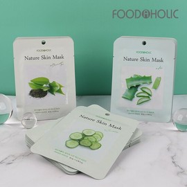 Food Aholic (30 Sheets) Nature Skin Soothing Mask Pack (Cucumber, Aloe, Green Tea) / (30매)네이처스킨 진정 마스크팩(오이.알로에.녹차)
