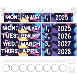 Space Flip Calendar for Classroom with Adjustable Holder，Flip Calendar with 54 Date Cards for Home Elementary Kindergarten Classroom Decor