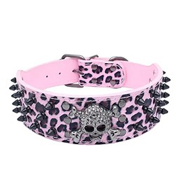 Bbmmayy Leather Dog Collar, Spiked Studded Dog Collar for Medium Large Dogs Pit Bull Mastiff Bully Boxer (M, Leopard3)