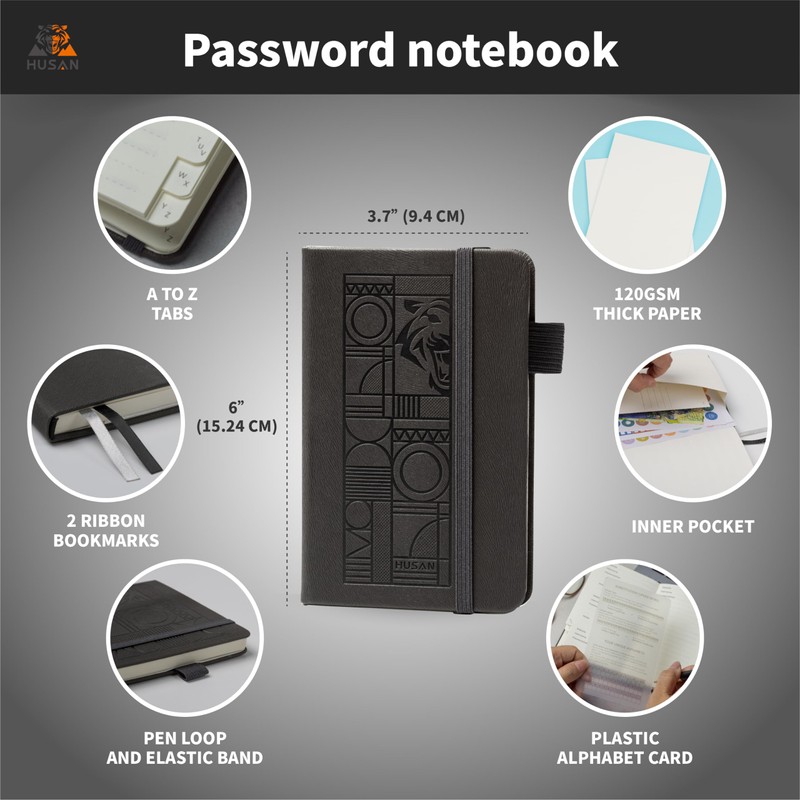 HUSAN Password Book with Alphabetical Tabs - Password Keeper for