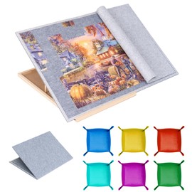 Tektalk Foldable Jigsaw Puzzle Board with 4 Angle Adjustable Bracket/Stand, Lightweight Portable Puzzle Mat Plateau with Wooden Easel, Foldaway Felt Puzzle Table, for Up to 1500 Pieces (Gray)