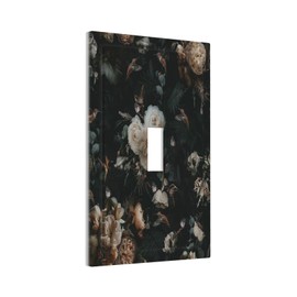 Vintage Floral Leaf Boho Black 1 Gang Light Switch Cover Decorative Single Toggle Wall Plate Electrical Switchplate Home Decor for Living Room Bedroom Decorate