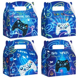 WERNNSAI Video Game Party Supplies - 12 Pcs Video Game Party Favor Boxes Game On Candy Goodie Snack Bags Blue Neon Gaming Treat Gift Wrapping Boxes for Boys Birthday Baby Shower Game Night Decorations