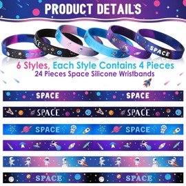 Viicoor Wristband 24 Pieces Rubber Bracelets for Kids Space Wristbands for Space-Theme Party Children Birthday Gifts