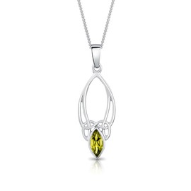 DTPsilver® 925 Sterling Silver Necklace - Celtic Knot Pendant with Natural Gemstones - With or without Chain - Width: 1.2 mm - Adjustable Length: 40 to 45 cm, Sterling Silver Stone, Peridot
