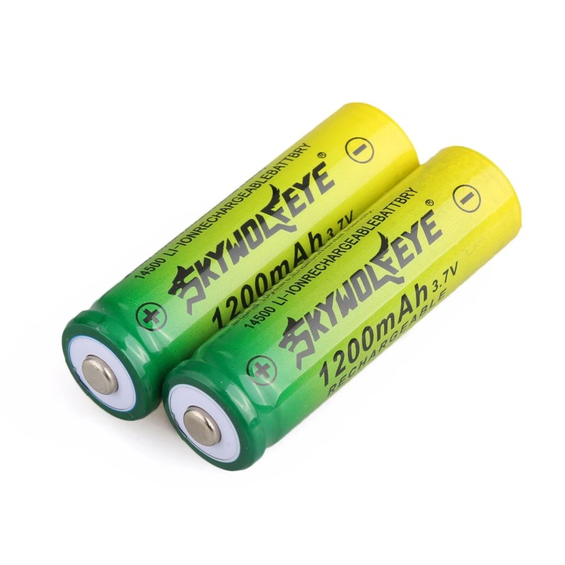 SkyWolfEye 4pcs SkyWolfEye 14500 Battery Rechargeable 3.7V 1200mAh Cell +USA