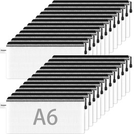 Smarpau A6 Mesh Document Bag, 24 PCS Plastic Zip Wallets Folder Zip Lock Bags Storage Pouch Clear Pencil Case File Zipper Bags Document Folders for School, Home, Office and Travel(Black)