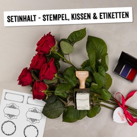 Trodat Vintage Special Occasion Set for Creative Design - 6 Imprint Motifs, German, Creative Stamps in Vintage Look Including Ink Pad in Red, Blue, Black, 30 x 5 mm, 12 Labels in 3 Designs