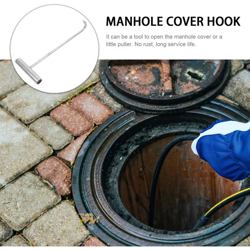TOPPERFUN Manhole Cover Hook, 11.79in Stainless Steel Hay T-Hook Roller