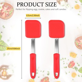 Yetene Silicone Cookie Spatula Turner 2 Pack Mini Brownie Spatula Flexible Kitchen Small Silicone Turner for Nonstick Cookware Heat Resistant No Scratch Flipper for Egg Pancake(Red)