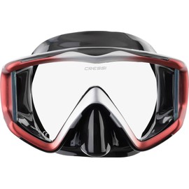 CRESSI Liberty Triside Mask - Panoramic 3 Glass Mask for Diving and Snorkelling, Black/Red Silver, One Size, Unisex Adult