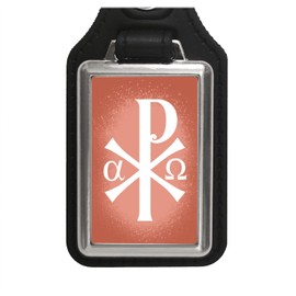 Christ monogram keyring with faux leather pendant in red keyring with Christmas symbol as a gift for believers