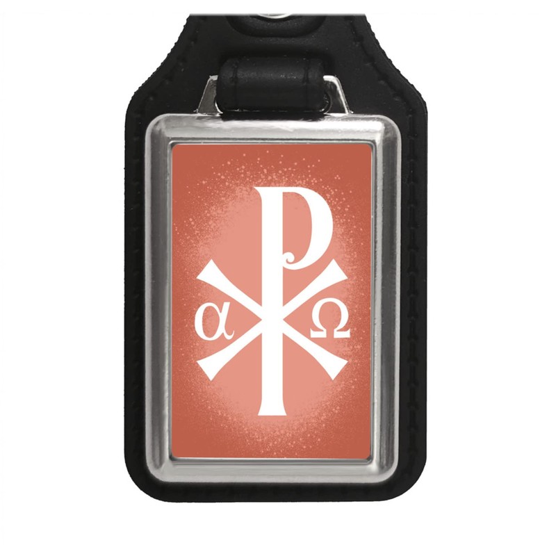 Christ monogram keyring with faux leather pendant in red keyring
