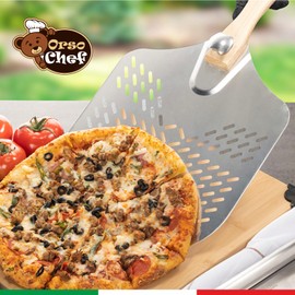 Antech Perforated Pizza Peel - Aluminum Pizza Peel - with a Foldable Handle, Professional, New Professional Perforation, Sturdy up to 4 kg. - for Baking Bread, Pizzas, and Desserts.