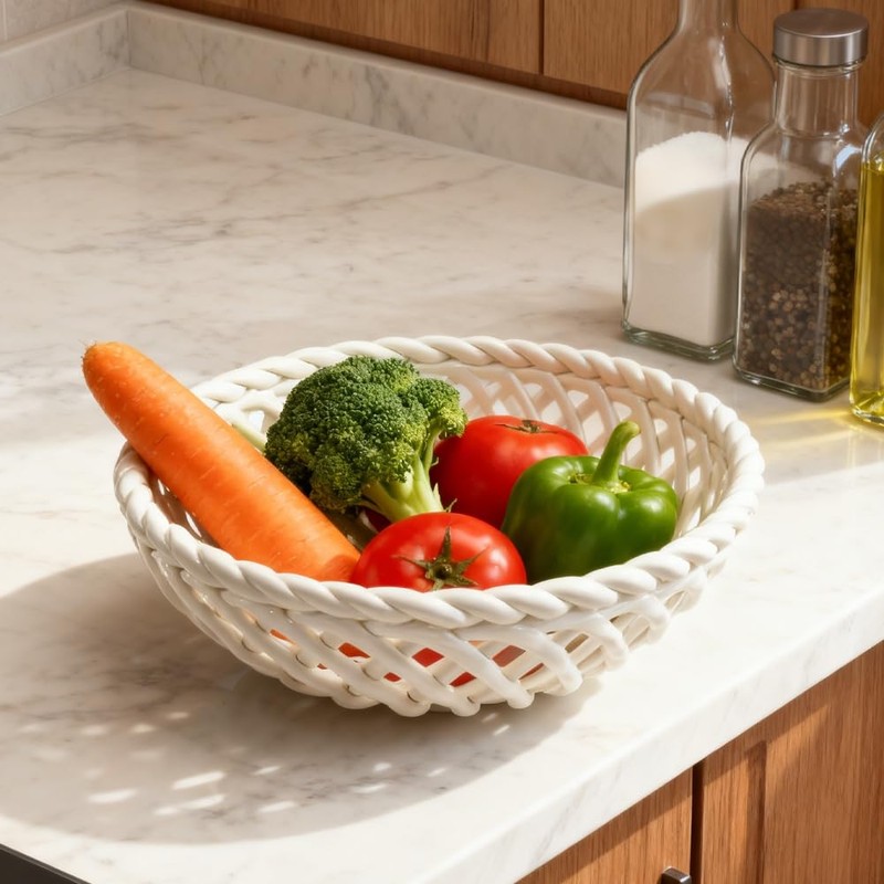 JBESUHI 9.6 Inch Woven Ceramic Fruit Bowl with Drain Holes