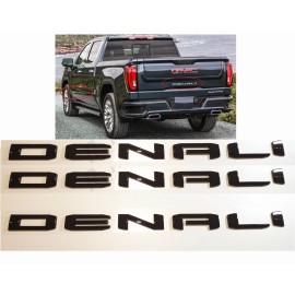 GMC 3pc Gloss Black DENALI Emblems Letter Sierra 1500 2500hd 3500hd Yukon XL Canyon