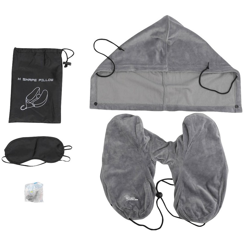 Newgen Medicals Inflatable Neck Pillow with Removable Hood, H Shape