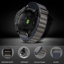 ZoRoll QuickFit 22 mm Strap for Garmin Fenix E/Fenix 8 47mm / 7 Pro/7/6 Pro/6/5 Plus/5, Sport G-Hook Replacement Band, Nylon Watch Bracelet for Garmin Tactix 8 47mm/Descent G2/Epix - Blue&Grey