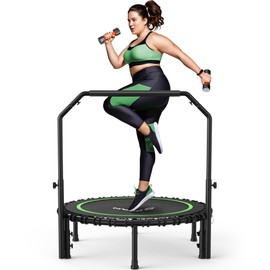 BCAN BCAN Adult Mini Trampoline, 40" Fitness Trampoline with Bungees, U Shape Adjustable Foam Handle, Stable & Quiet, Indoor Outdoor Workout-Green
