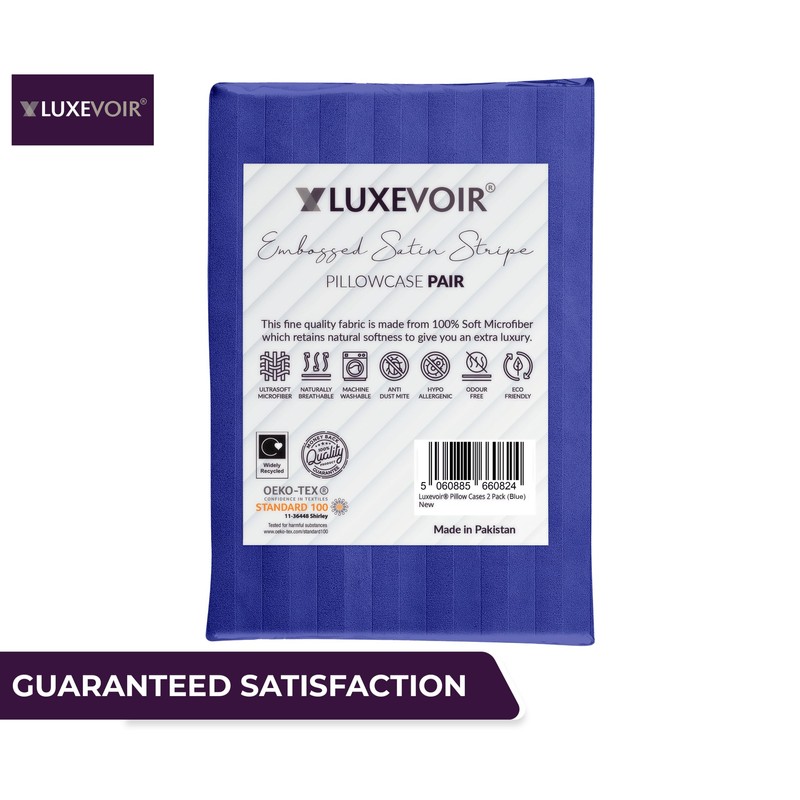 Luxevoir® Pillow Cases 2 Pack - Ultrasoft Satin Stripe Microfiber