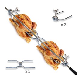 GOLDMAN SERVICE | Steel Chicken Rotisserie Skewers Kit, Fork Utensil for Professional Rotary Rotisers, Universal with Double Central Staple and 2 Sides with Screw