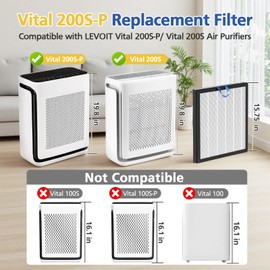 Vital 200S Replacement Filter Compatible with LEVOIT Vital 200S and Vital 200S-P Air Purifi-ers, 3-IN-1 HEPA Air Filter and Activated Carbon Filter, for Vital 200S-RF, LRF-V201-WUS, White (2 Pack)