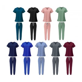 LOVIVER Female Scrub Set Nurse Workwear V Neckline Professional Machine Washable Top and Joggers Pant Work Clothing for Beauty Center, Blue, S