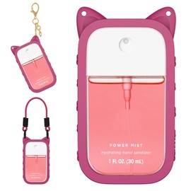 1 Pack Silicone Case Compatible with Touchland Hand Sanitizer Spray (Fit for 1 FL OZ/30 mL Ver), Portable keychain, long lanyard (Rose Pink)