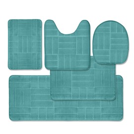 Effiliv Bathroom Rug Set 5 Piece - Memory Foam Bathroom Mat Set, Soft and Comfortable, Non-Slip Thick Absorbent Bath Mats, Machine Washable, Aqua Teal