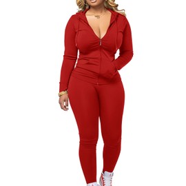 Mrskoala Two Piece Outfits for Women Jogger Sets Workout SweatSuits Tracksuit Pants Set Red M