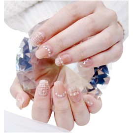 Herbeluemily Nail Tip, Press-On Nail, Easy and Easy False False Nail Self Nail A, Beige x Bijou, L