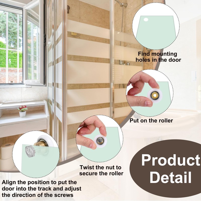 MECCANIXITY Shower Door Rollers Wheels, 23mm Diameter Bathroom Glass Shower