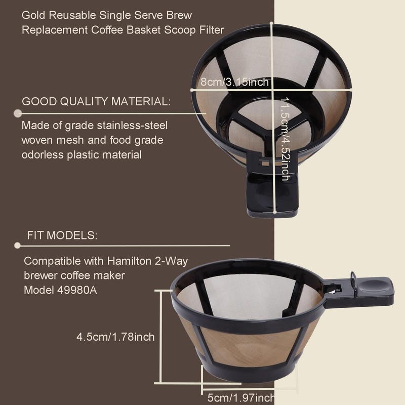 Reusable Single Serve Brew Coffee Basket Scoop,Gold Coffee Filters Replacement