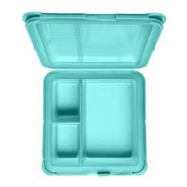 Big Bee, Little Bee - SoftShell Luncher Reusable Silicone Food Storage Container with Connected Clamshell Lid, Bento Style, Easy to Clean, Snaps Closed, Microwave, Freezer & Dishwasher Safe (Aqua)